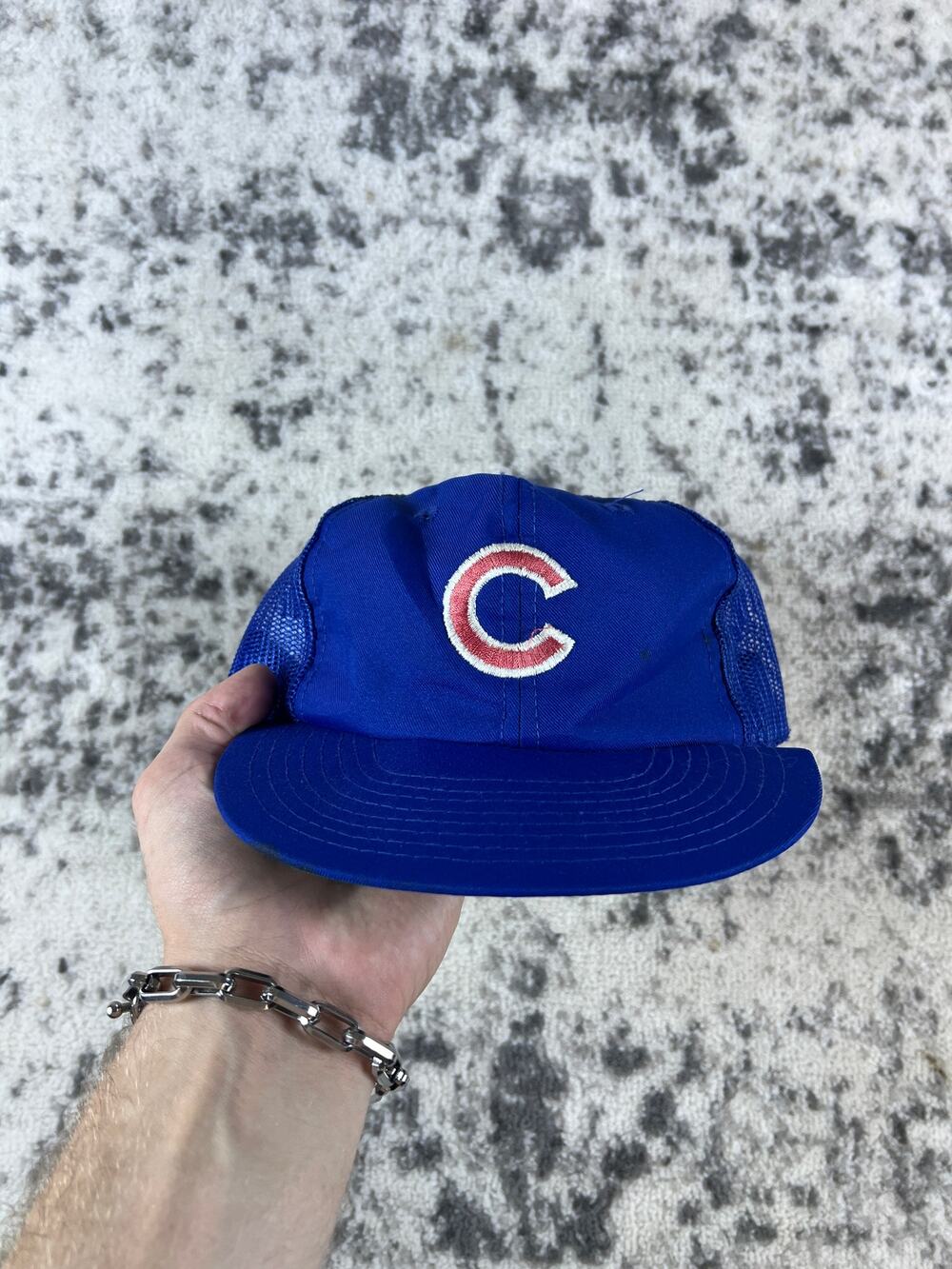 Vintage Chicago Cubs Snapback Hat OS MLB Blue Mesh Trucker Cap Green Baseball